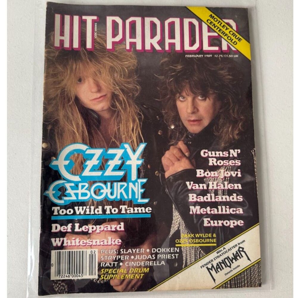 Magazine Hit Parader w/ Ozzy Osbourne Feb 1989 Metallica, KISS, Judas Priest